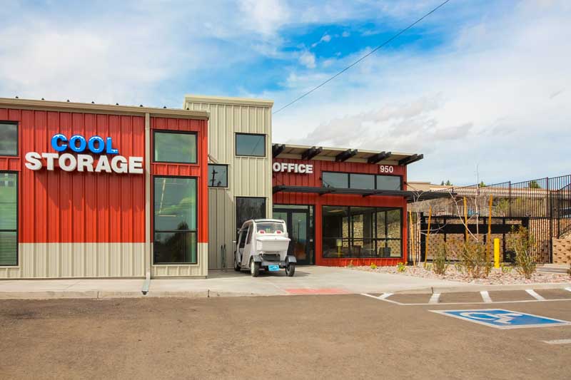 Exterior of the leasing office of a self storage facility.