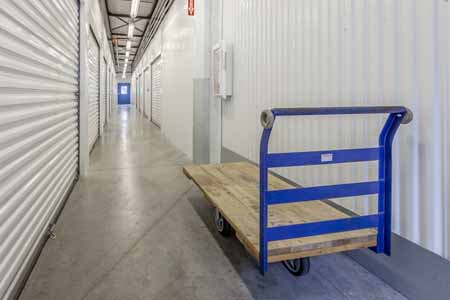 Moving cart available for use at a storage facility.