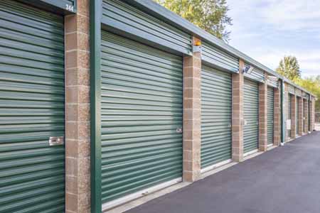 Exterior of drive up self storage units.