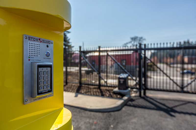 Keypad and security gate for afterhours access to a self storage facility.