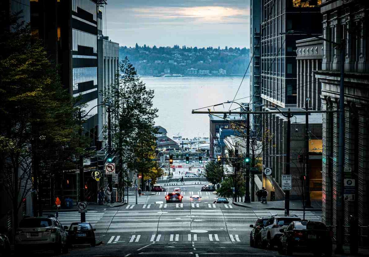 A hill looking at the ocean in Seattle, WA