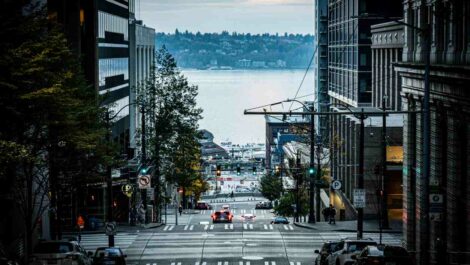 A hill looking at the ocean in Seattle, WA