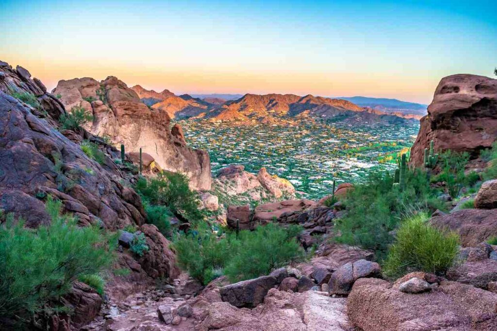 Colorful sunrise at Camelback Mountain in Phoenix, AZ